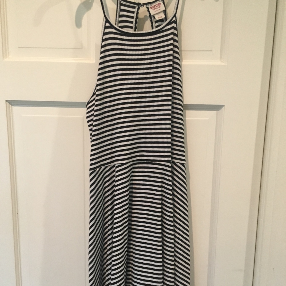 Black and White Striped Halter Dress